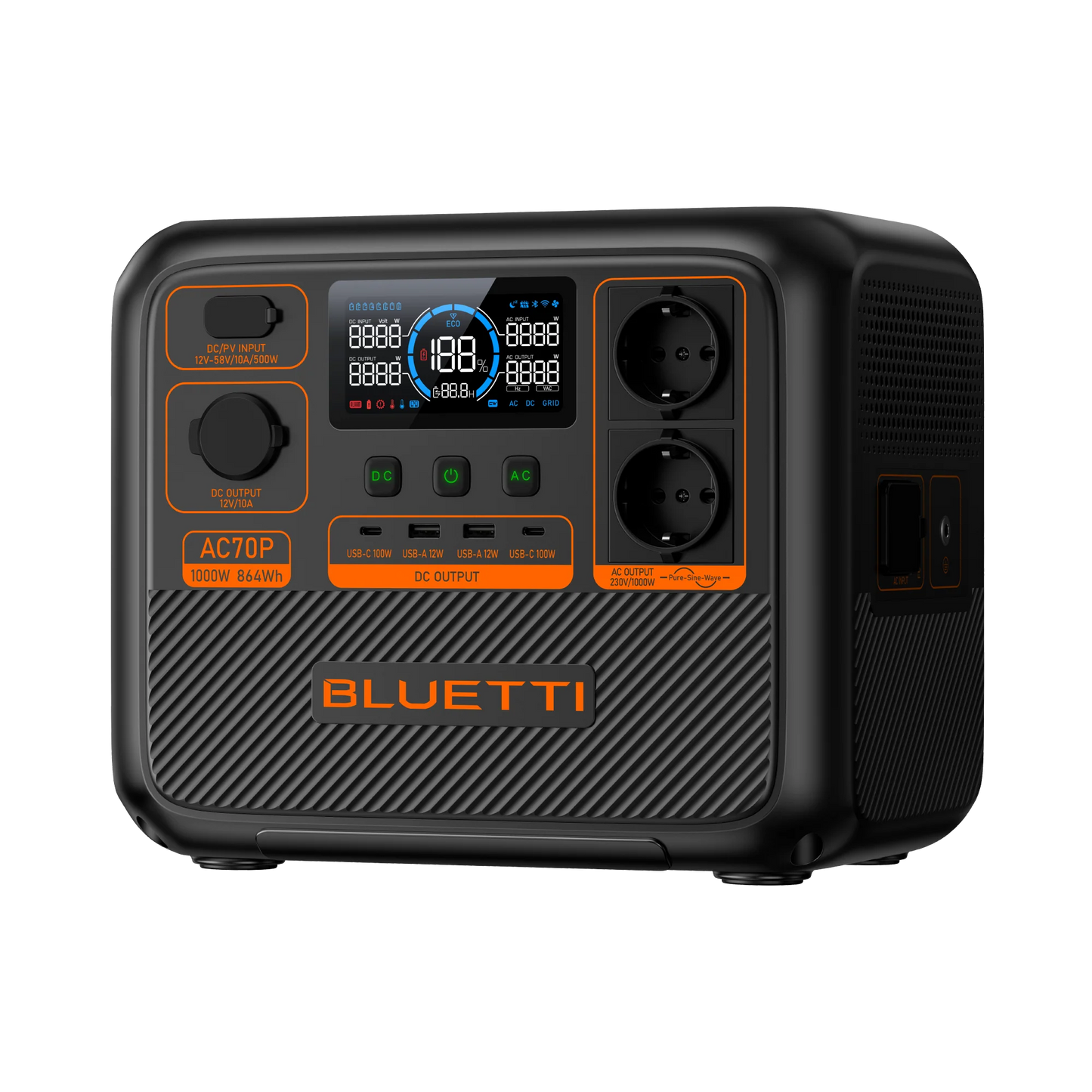 BLUETTI AC70P Estación de Energía Portátil 1000W 864Wh | Recarga Solar | Uso Outdoor y Camping