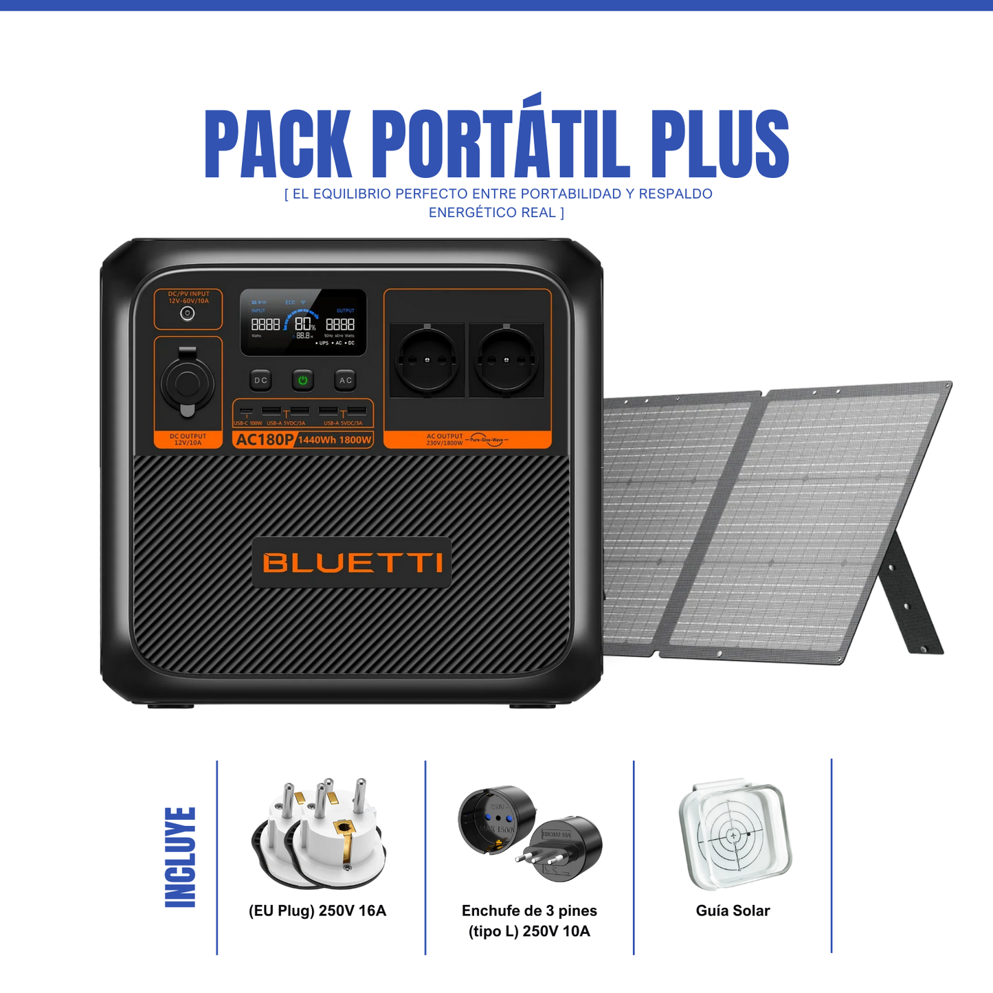 Pack Solar BLUETTI AC180P + Panel Solar 200W | Estación de Energía Portátil 1800W