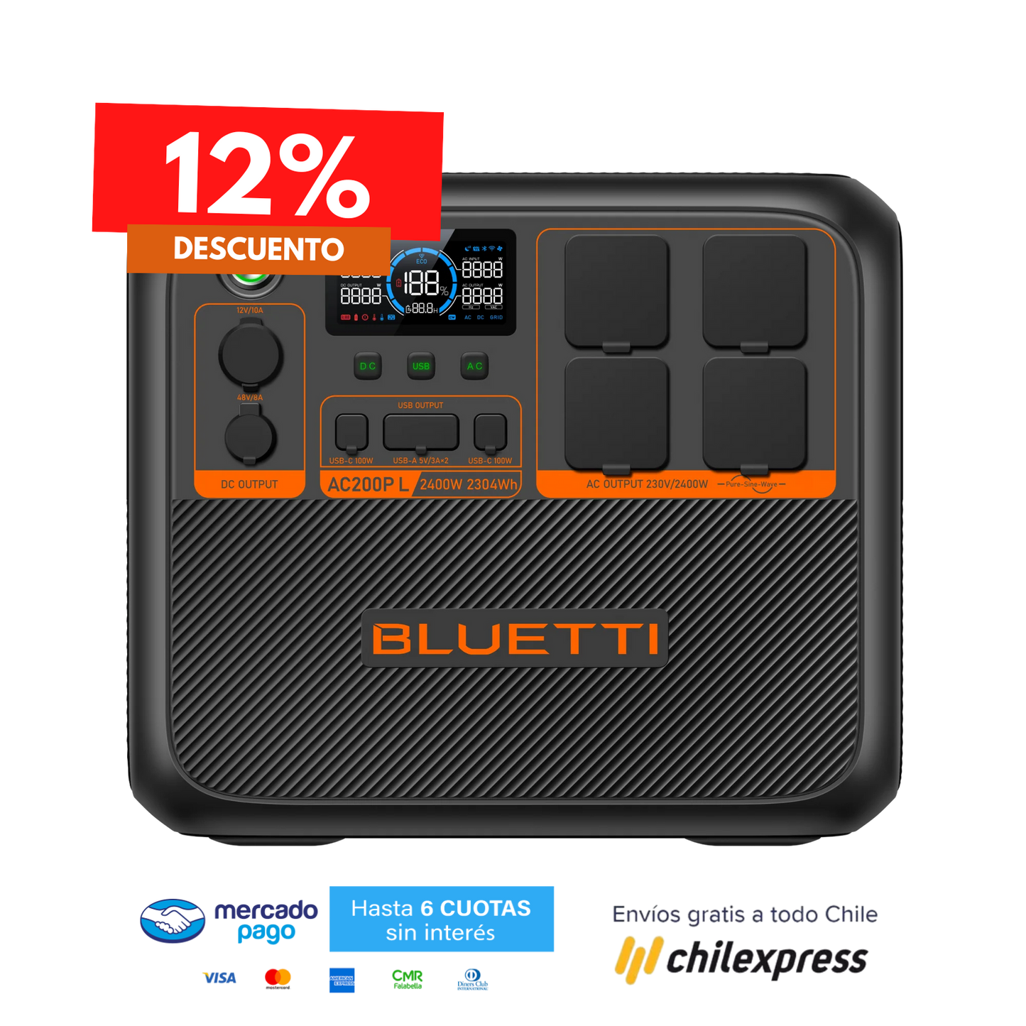 BLUETTI AC200P L Estación de energía expandible | 2.400 W 2.304 Wh