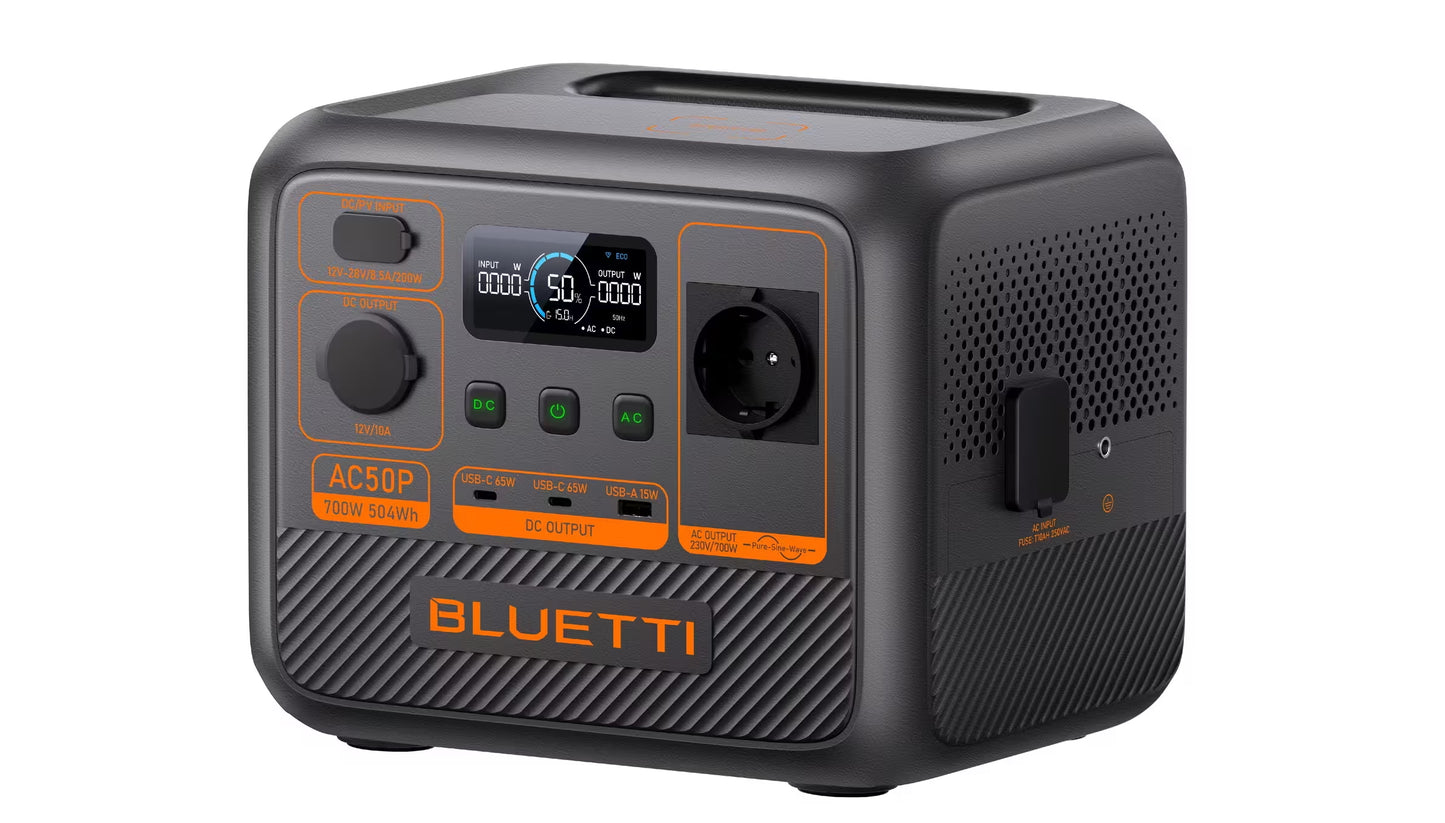Kit Solar Portátil Bluetti AC50P + Panel Solar PV100 | Energía Ligera para Camping, Viajes y Aventura
