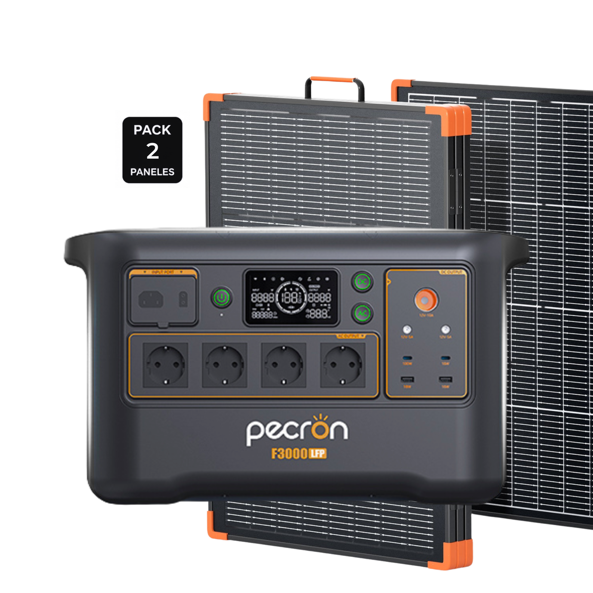 Pack Solar PECRON F3000LFP + 2 Paneles Solares Plegables ZOUPW 350W | Sistema de Respaldo Solar 3600W
