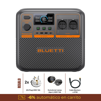 BLUETTI Premium 200 V2 Estación de Energía Portátil de Alta Potencia 2700W 2073,6Wh | Para Cortes de Luz, Camping y Backup Solar