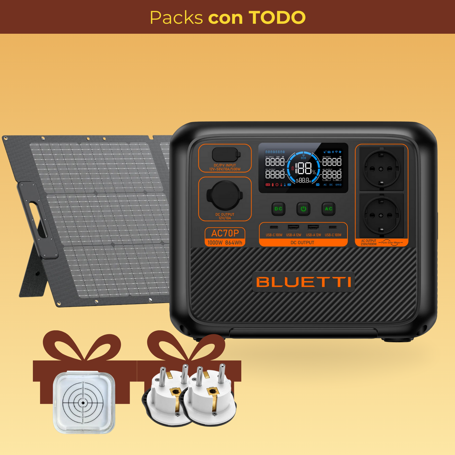 BLUETTI AC70P | Panel Solar 100W | Pack Energía Portátil