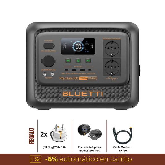 BLUETTI Premium 100 V2 Estación de Energía Portátil 2000W 1024Wh | Alta Potencia, Compacta y Liviana