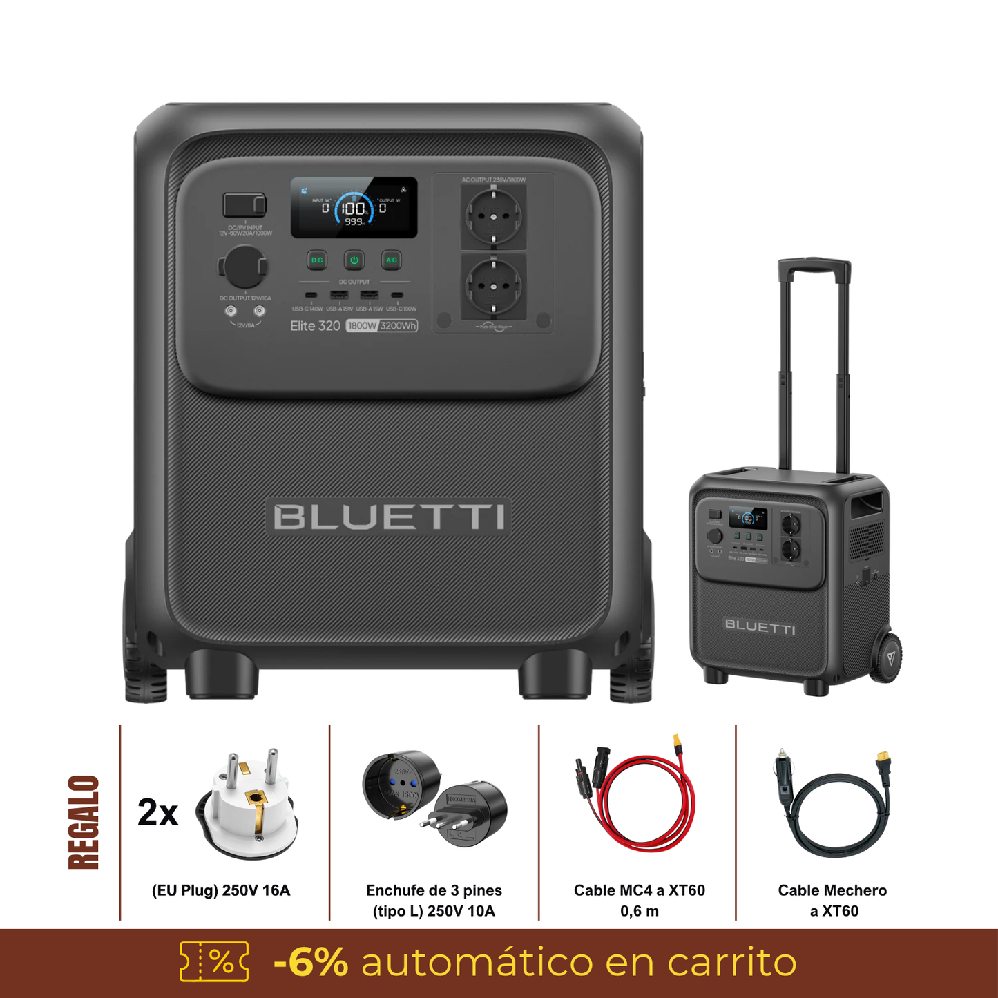 BLUETTI Elite 320 Estación de Energía Portátil 1800W 3200Wh | Respaldo para Hogar, Motorhome, Camping y Backup Solar