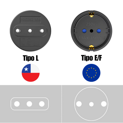 Adaptador de Enchufe Europeo a Enchufe de 3 pines (tipo L) 250V 10A Ideal para Uso en Chile | Alta Calidad y Compatibilidad