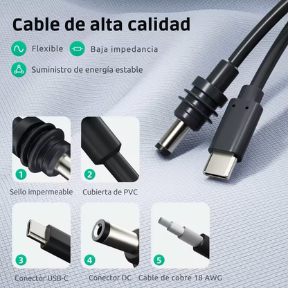 Cable USB‑C para Starlink Mini | Alimentación directa desde Bluetti o Pecron (100 W, 3 mts)