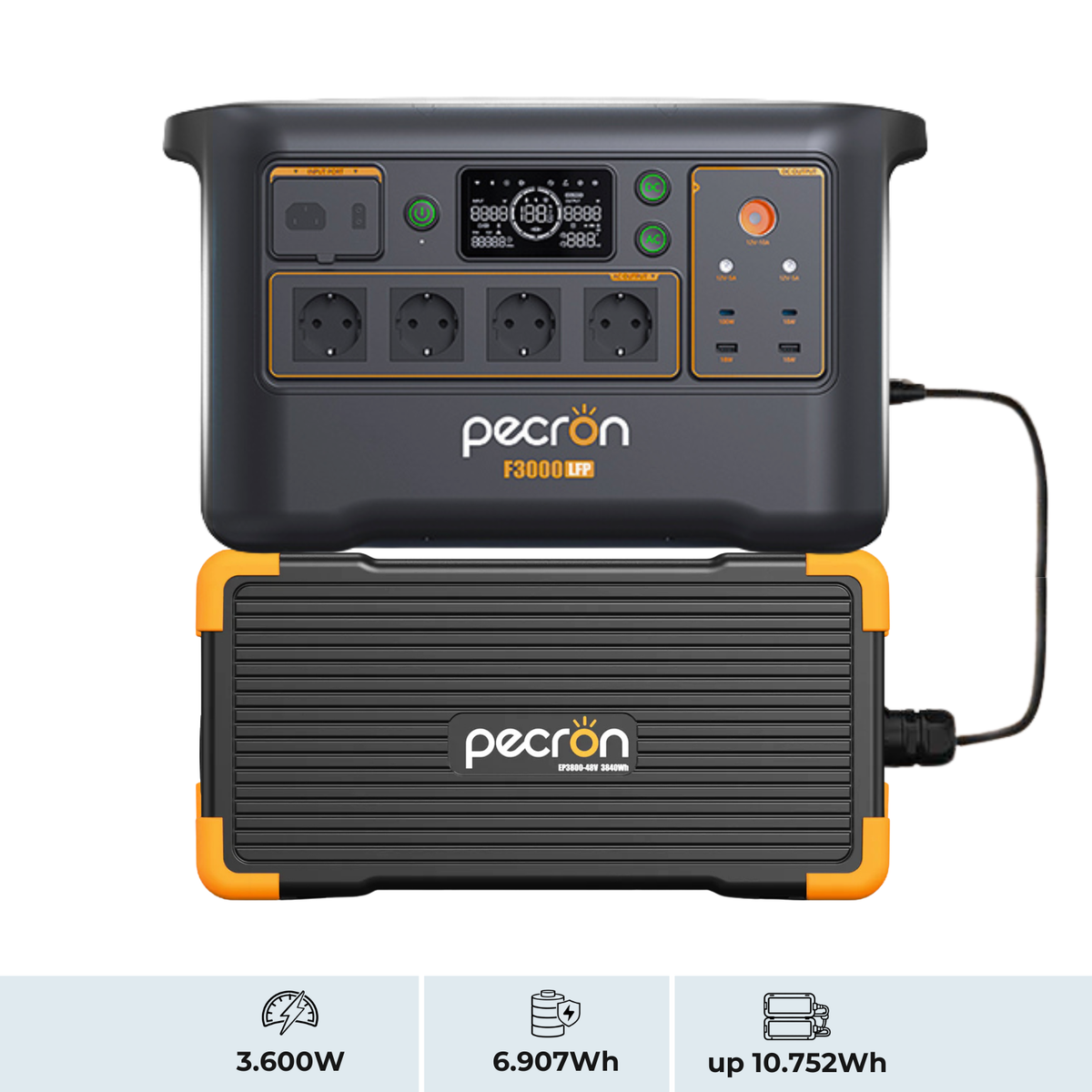 PECRON F3000LFP + EP3800-48V | Sistema de Energía Modular 3600W 6912Wh