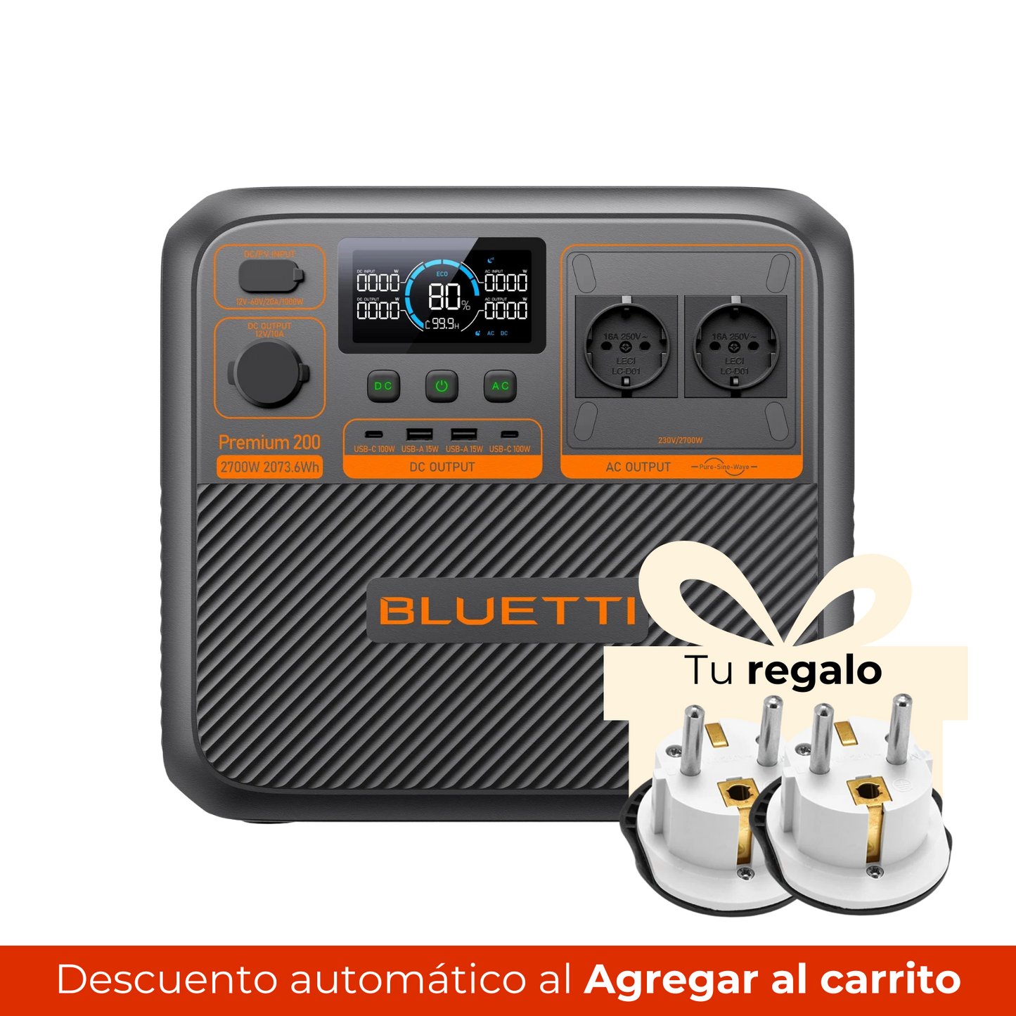 Bluetti Premium 200 V2 Estación de Energía Portátil de Alta Potencia 2700W 2073,6Wh | Para Cortes de Luz, Camping y Backup Solar