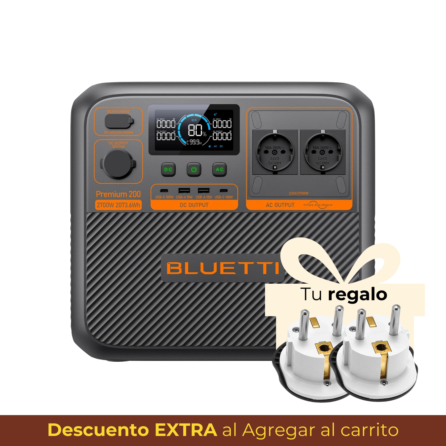 BLUETTI Premium 200 V2 Estación de Energía Portátil de Alta Potencia 2700W 2073,6Wh | Para Cortes de Luz, Camping y Backup Solar