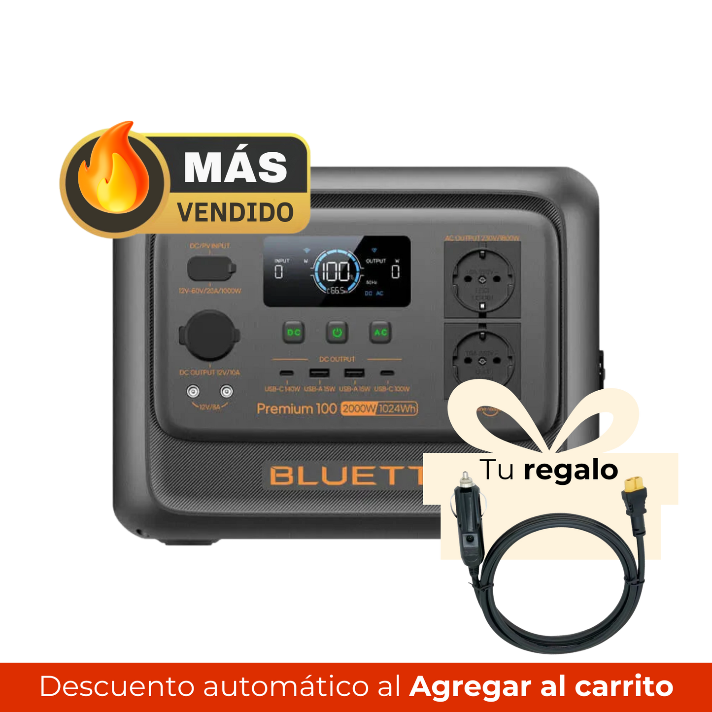 BLUETTI Premium 100 V2 Estación de Energía Portátil 2.000W 1.024Wh | Alta Potencia, Compacta y Liviana