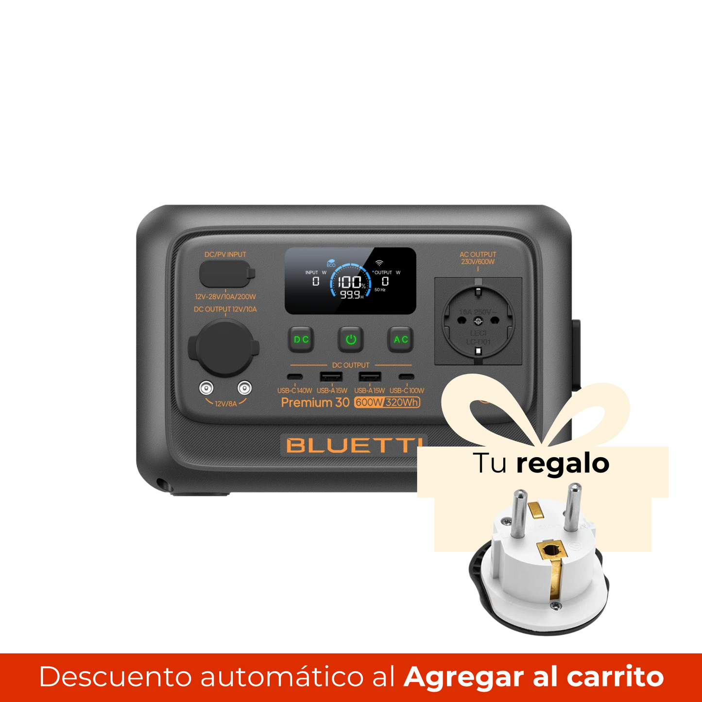 BLUETTI Premium 30 V2 Mini Estación de Energía 600W 320Wh | Potente, Compacta y Ultraligera