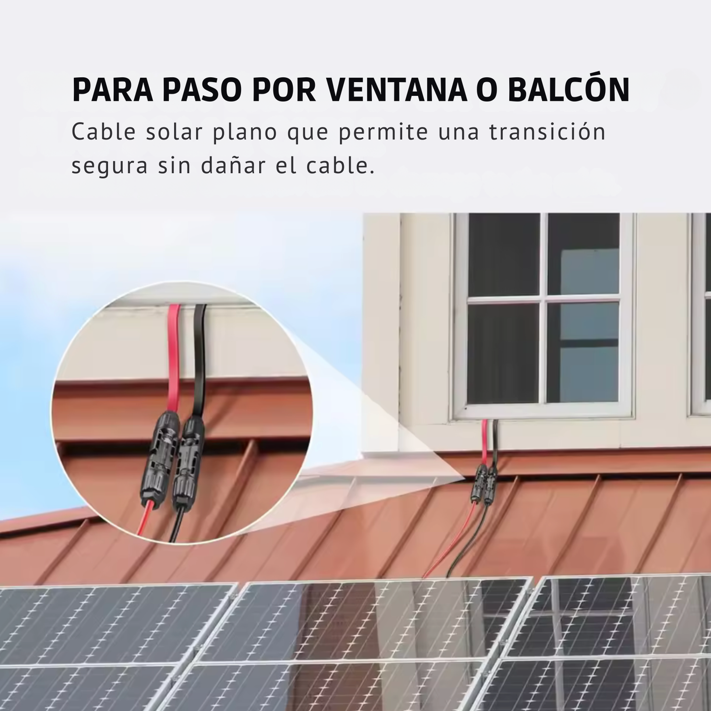 Cable Solar Plano 12AWG para paso por Ventana o Puerta 65 cm