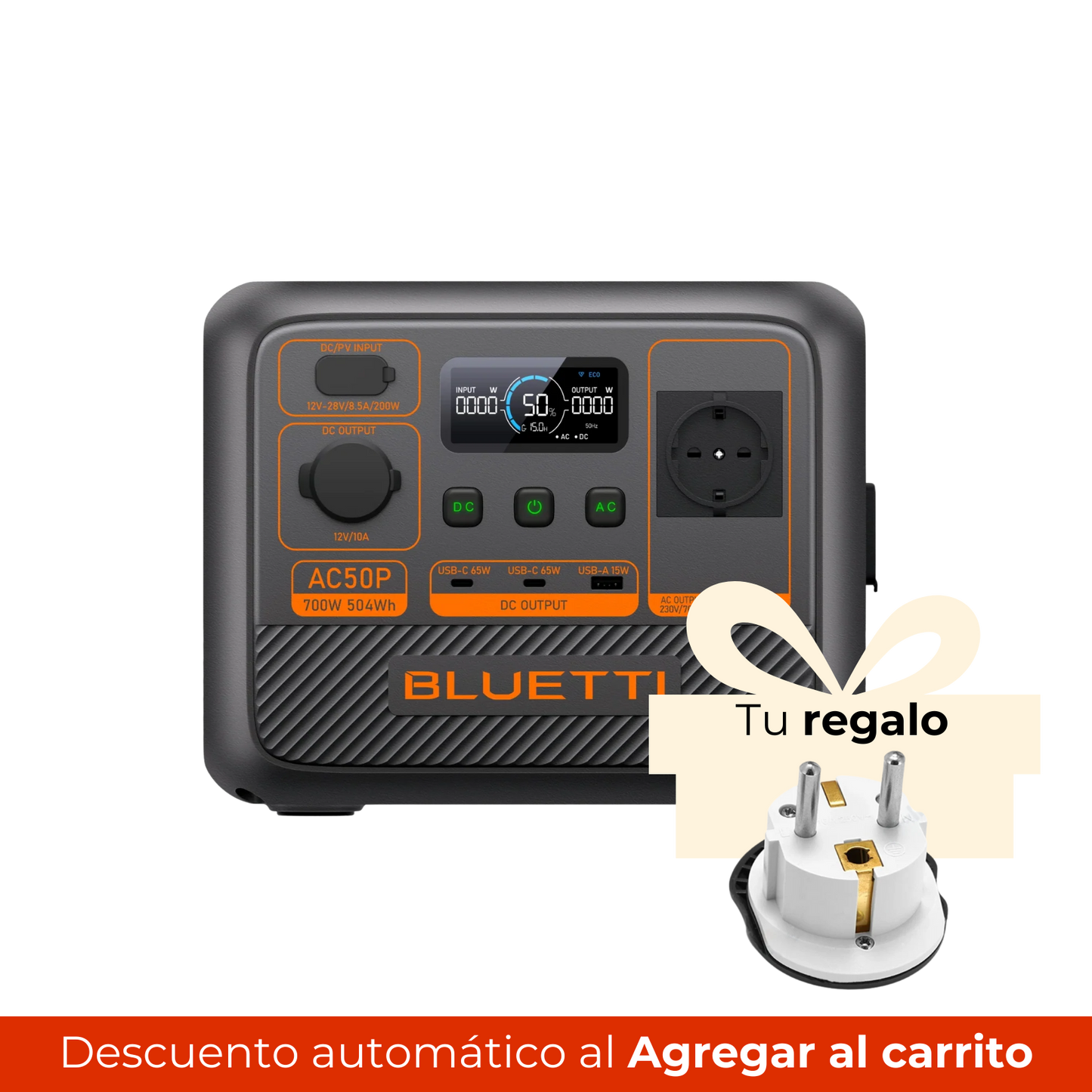 BLUETTI AC50P Estación de Energía Portátil 700W 504Wh | Compacta y Ligera | Perfecta para Viajes