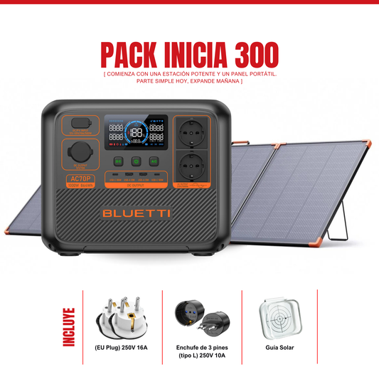 Pack Solar BLUETTI AC70P + Panel Solar ZOUPW 300W | Estación de Energía Portátil 1000W