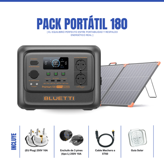Pack Solar BLUETTI Premium 100 V2 + Panel Solar ZOUPW 180W | Estación de Energía Portátil 2000W
