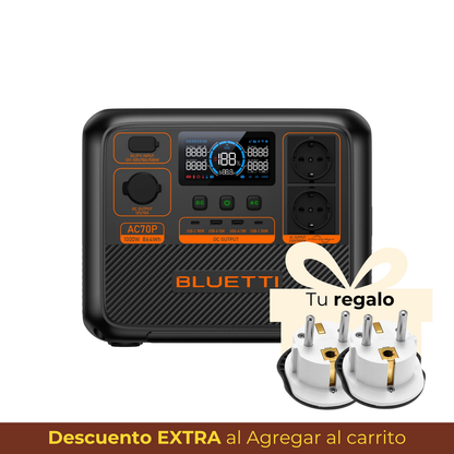 BLUETTI AC70P Estación de Energía Portátil 1000W 864Wh | Recarga Solar | Uso Outdoor y Camping