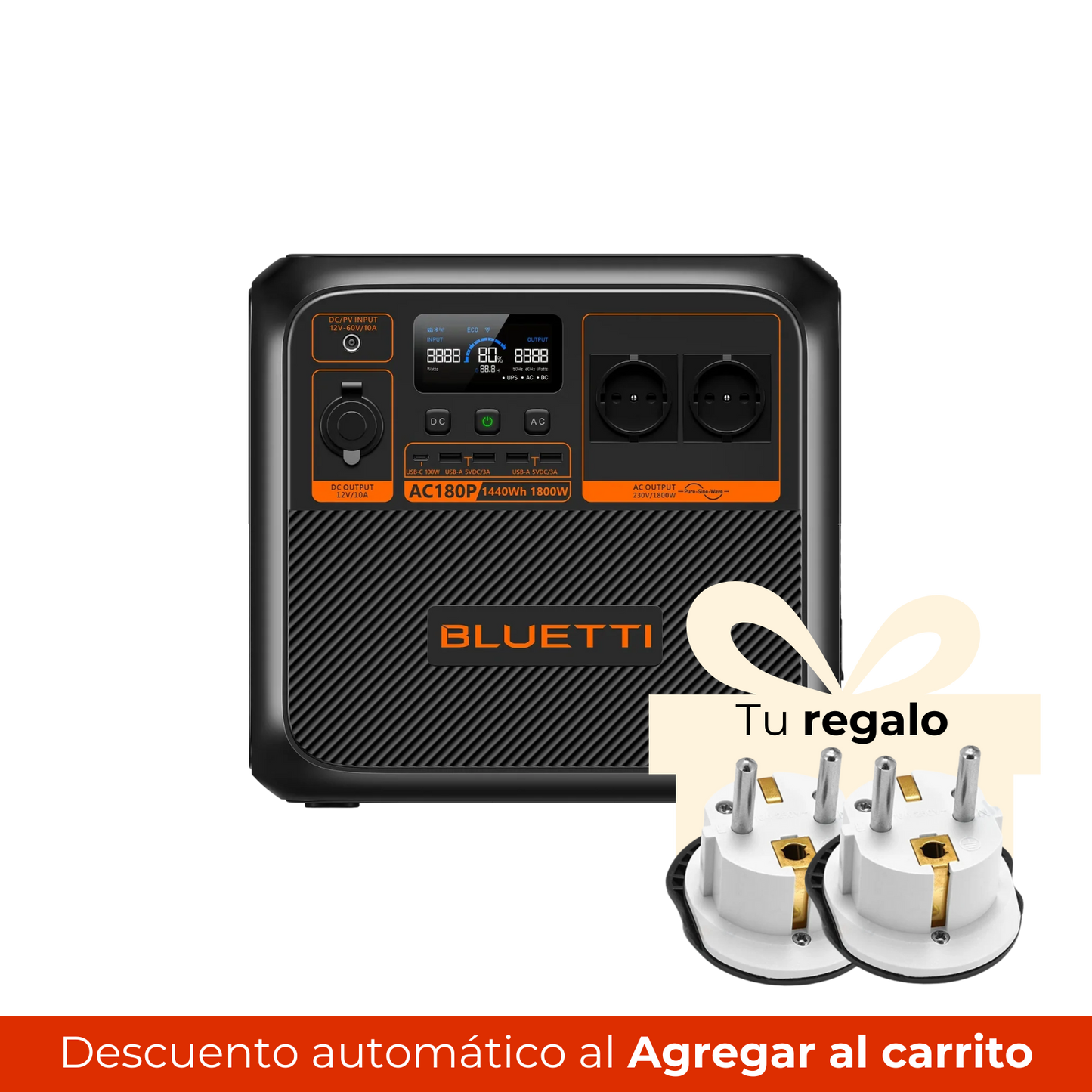 BLUETTI AC180P Estación de Energía Portátil 1800W 1440Wh | Respaldo Eléctrico para Casa y Outdoor