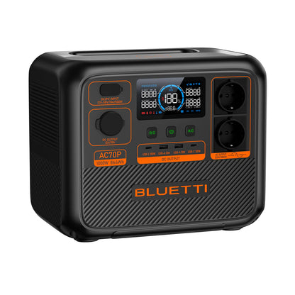 BLUETTI AC70P Estación de Energía Portátil 1000W 864Wh | Recarga Solar | Uso Outdoor y Camping