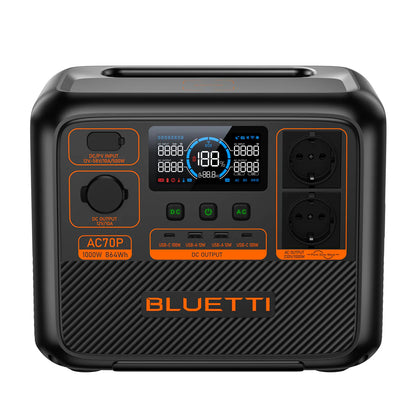 BLUETTI AC70P Estación de Energía Portátil 1000W 864Wh | Recarga Solar | Uso Outdoor y Camping