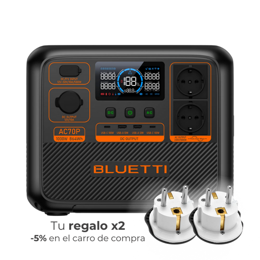 BLUETTI AC70P Estación de Energía Portátil 1000W 864Wh | Recarga Solar | Uso Outdoor y Camping