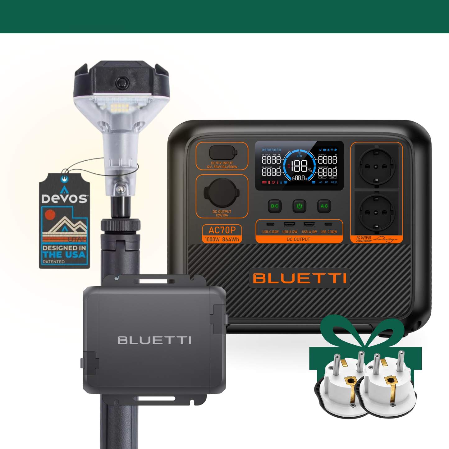 Bluetti AC70P | Charger1 | Devos LR800 | Accesorios