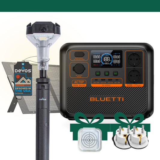 Bluetti AC70P | Panel Solar 200W | Devos LR800 | Accesorios