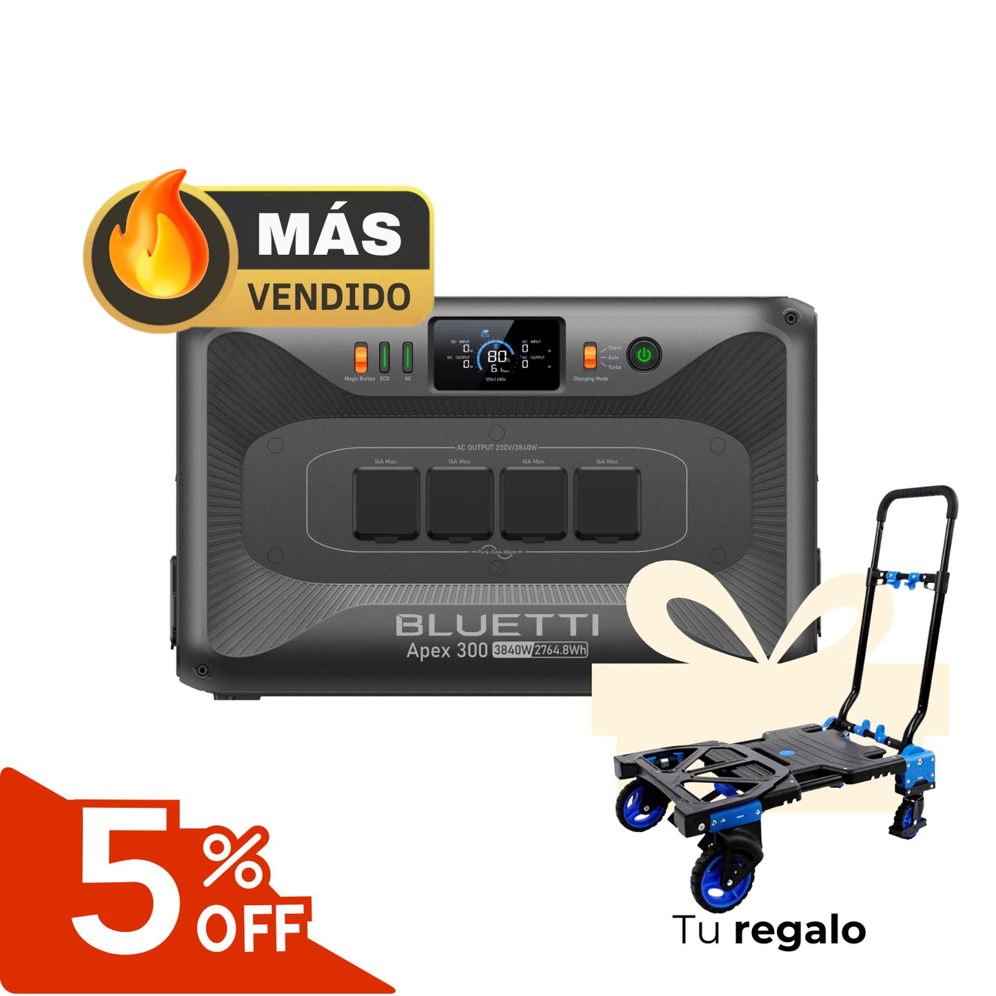 BLUETTI Apex 300 Estación de Energía Portátil para el Hogar 3840W 2764Wh | Voltaje Dual 120/240V, Cortes de Luz y Backup Solar