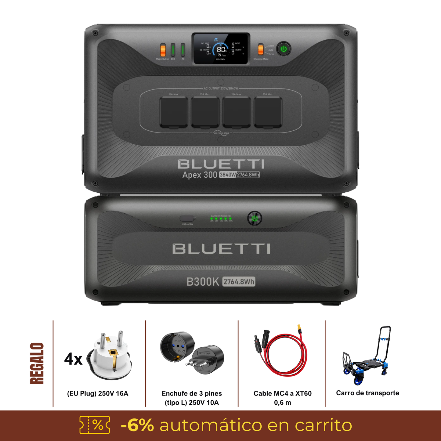 BLUETTI Apex 300 + B300K | Estación de Energía Expandible 3840 W 5528 Wh | Potencia Industrial y Escalabilidad Total