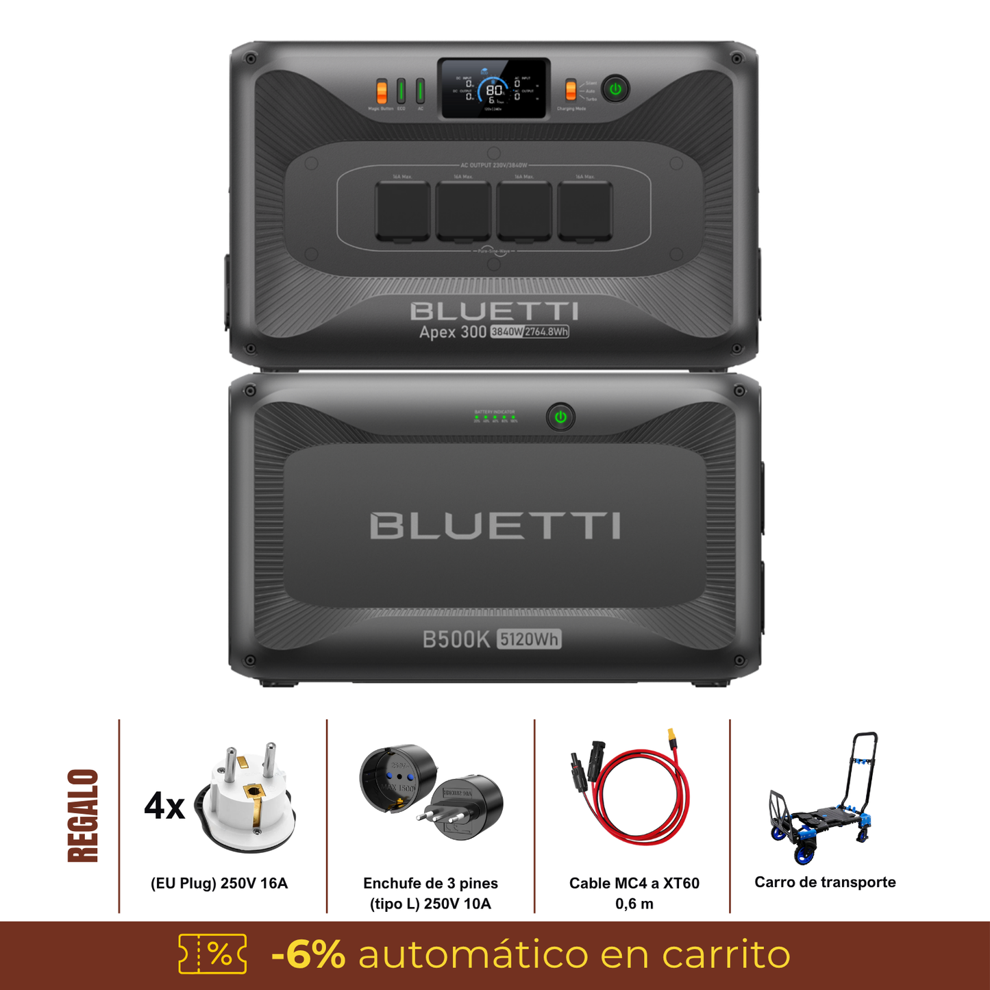 BLUETTI Apex 300 + B500K | Estación de Energía Expandible 3840 W 7884 Wh | Respaldo Total y Escalabilidad Profesional
