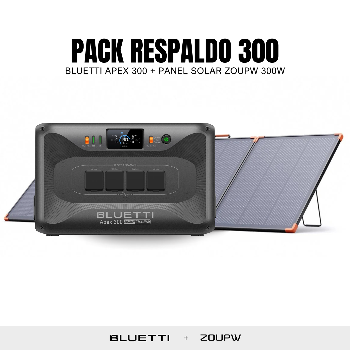 Pack Solar BLUETTI Apex 300 + Panel Solar ZOUPW 300W | Estación de Energía Portátil 3840W