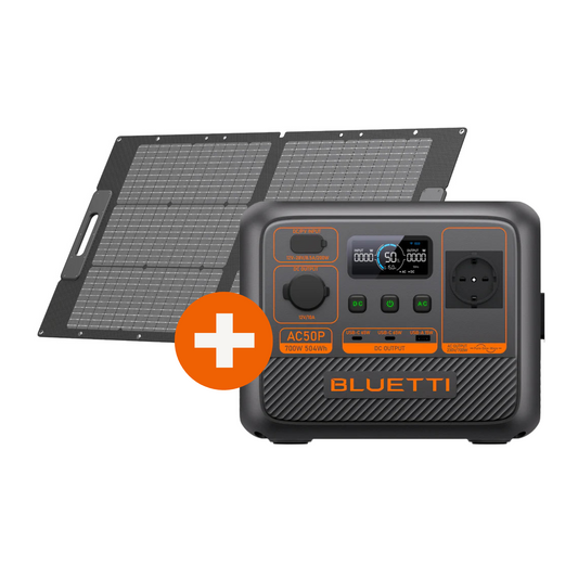 Kit Solar Portátil Bluetti AC50P + Panel Solar PV100 | Energía Ligera para Camping, Viajes y Aventura