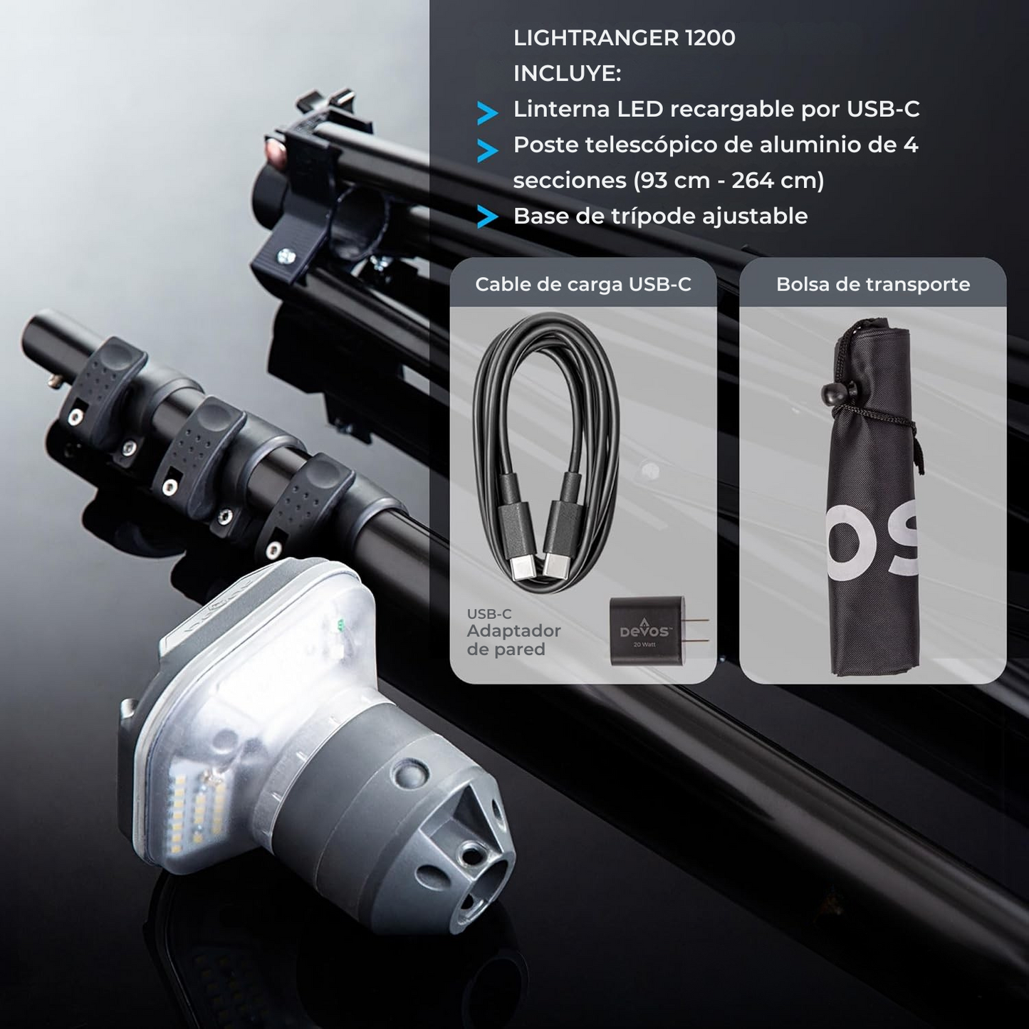 [PREVENTA] Devos LightRanger 1200 | Iluminación portátil telescópica para camping, emergencia y exteriores