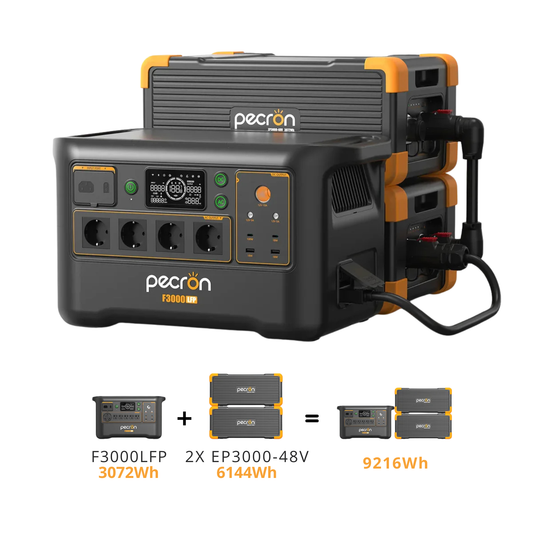 PECRON F3000LFP + EP3000-48V ×2 | Sistema de Energía Modular 3600W 9216Wh | Carga Solar 2400W