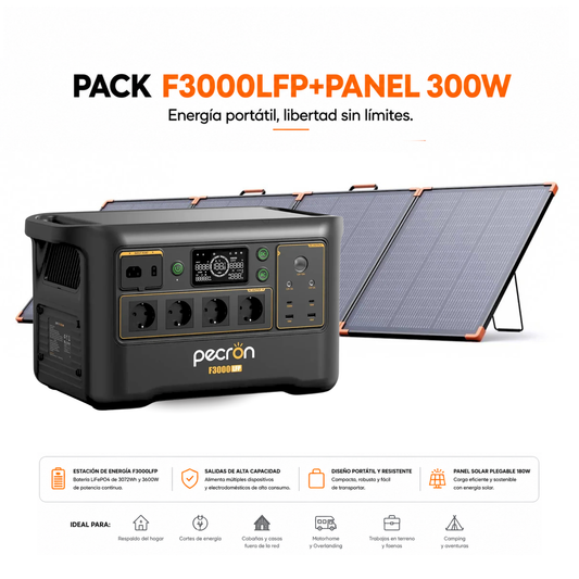 PECRON F3000LFP + Panel Solar Plegable ZOUPW 300W | Kit Solar Portátil 3072Wh + 300W