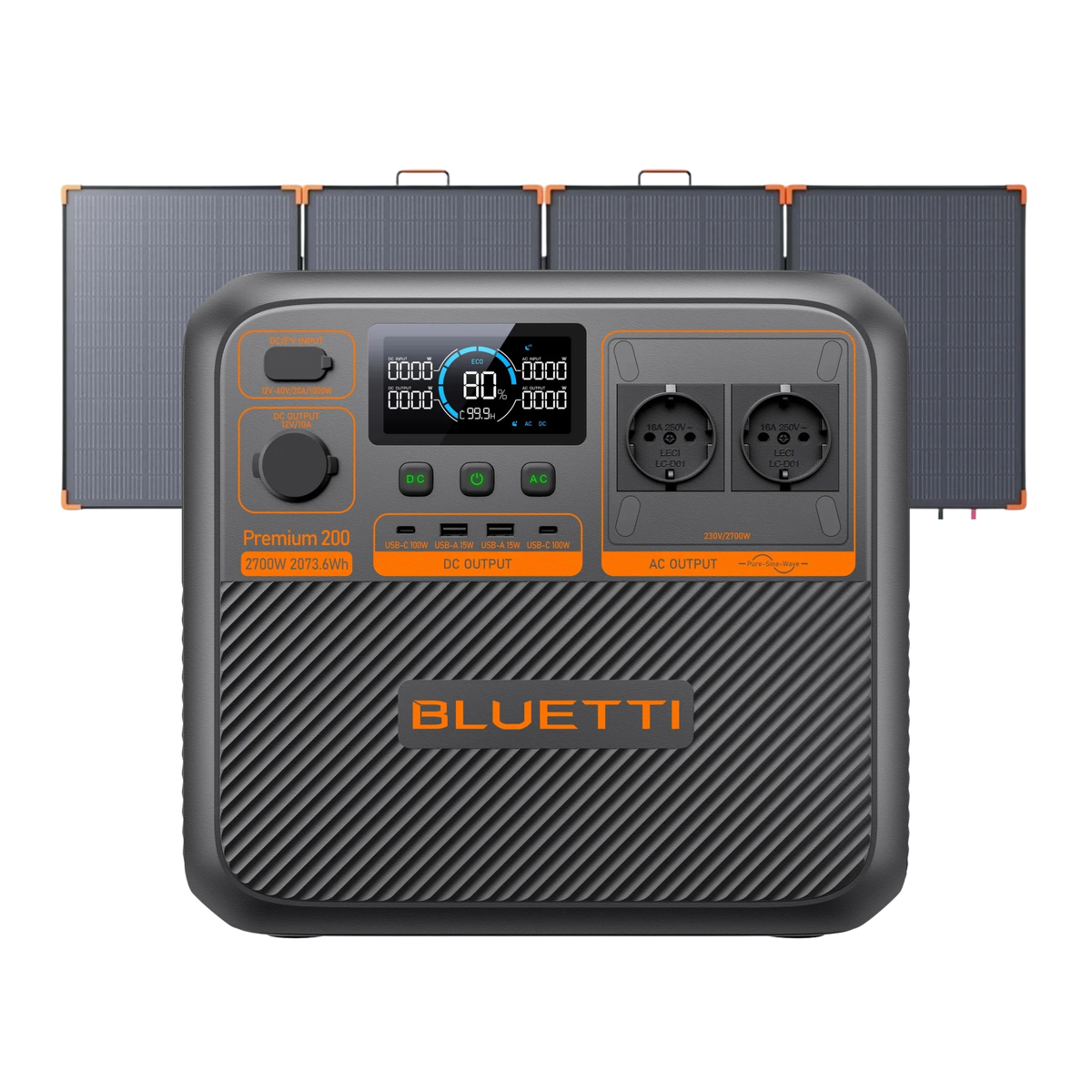 Pack Solar BLUETTI Premium 200 V2 + Panel Solar ZOUPW 350W | Estación de Energía Portátil 2700W / 2073Wh