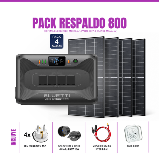 Pack Solar BLUETTI Apex 300 + 4 Paneles Solares ZOUPW 200W | Sistema de Respaldo Solar 3840W